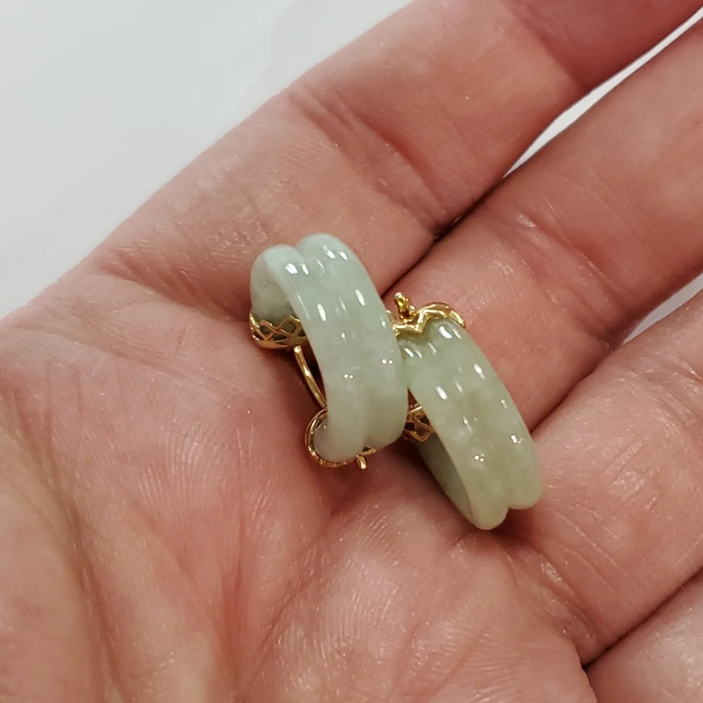 14k Jade Hoop Earrings - Picture 9 of 12